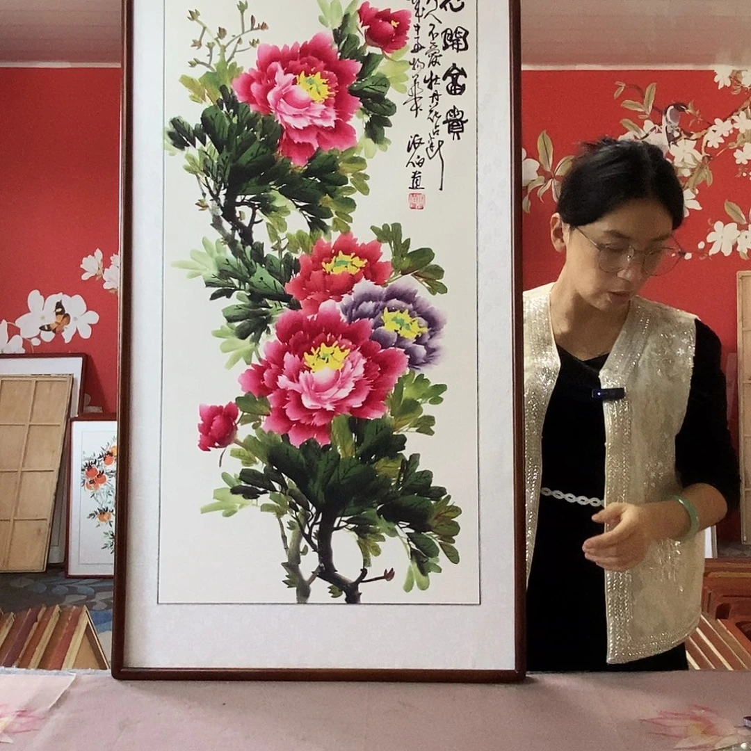 国画手写手绘带框包邮国画作品62✖️122