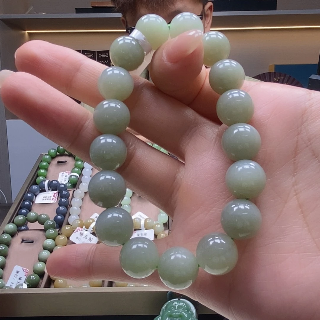 未镶嵌手串和田玉12mm粉青