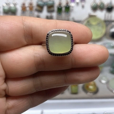 蛇纹石玉银S925镶嵌戒指