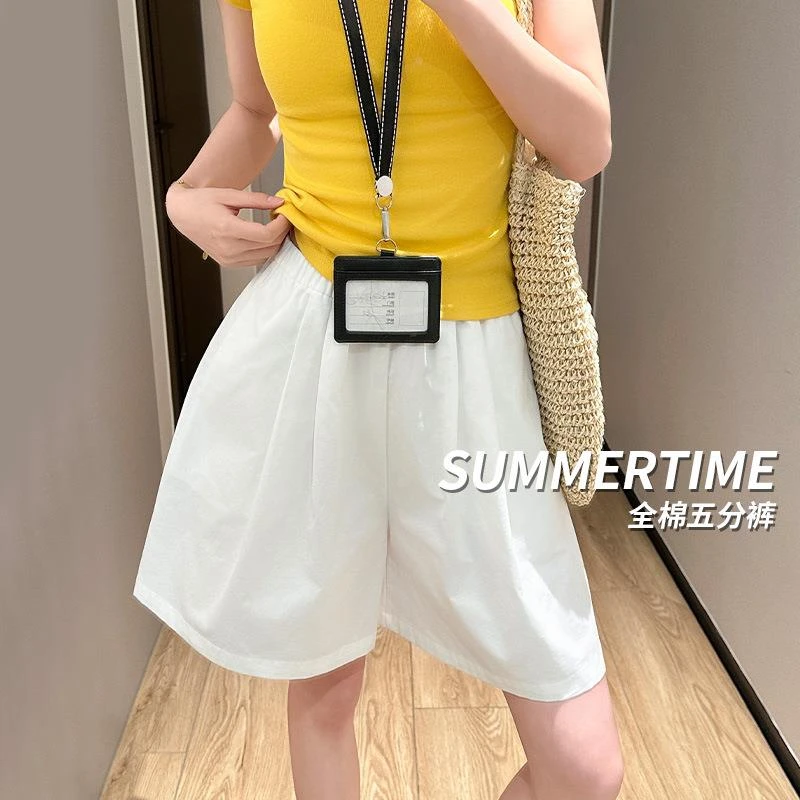 纯棉五分裤女2025夏季薄款高腰宽松显瘦小个子阔腿短裤休闲裤