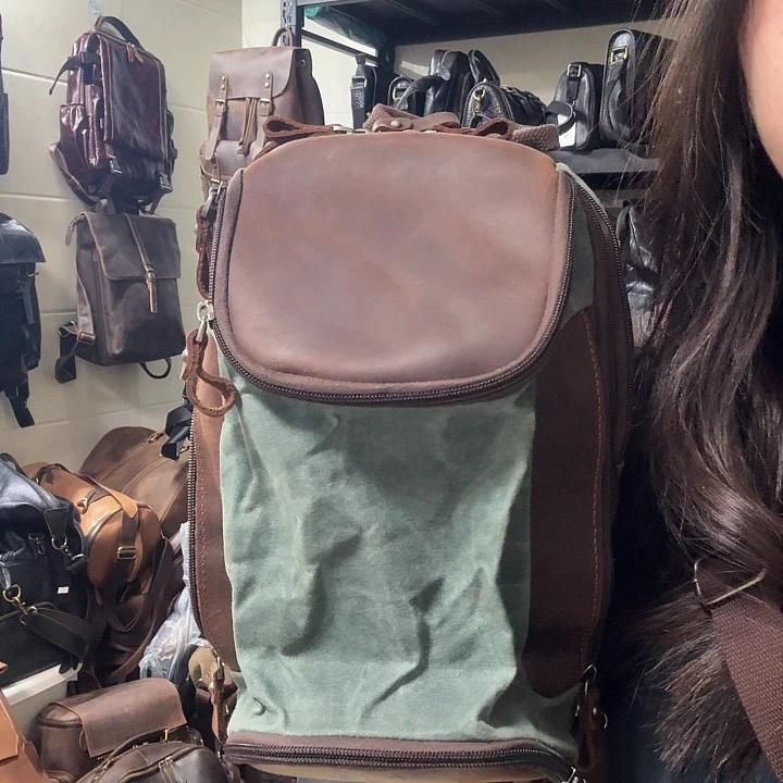 头层牛皮帆布疯马皮斜挎包