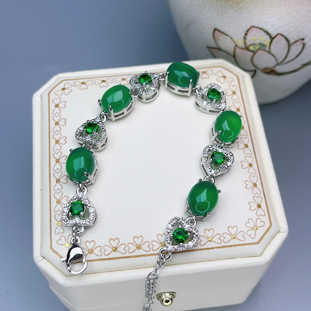 正品玛瑙玉髓手链满绿玉石手串优雅大气华丽轻奢百搭时尚手链F911