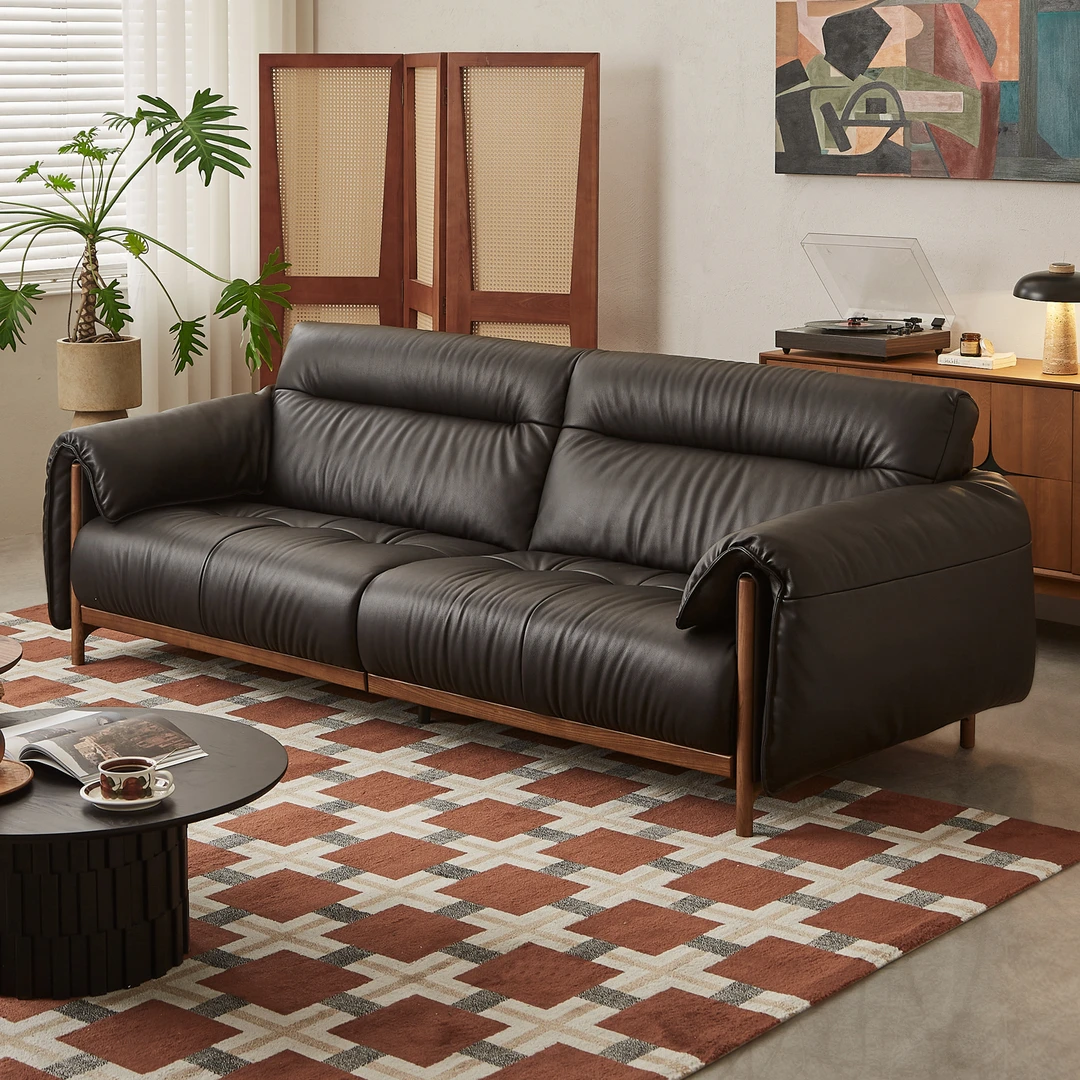 木陌家具暮云沙发小户型复古真皮客厅直排中古风黑色油蜡皮沙发