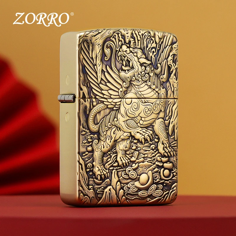 ZORRO佐罗Z910S浮雕天禄貔貅防风煤油打火机1941送男生520礼物