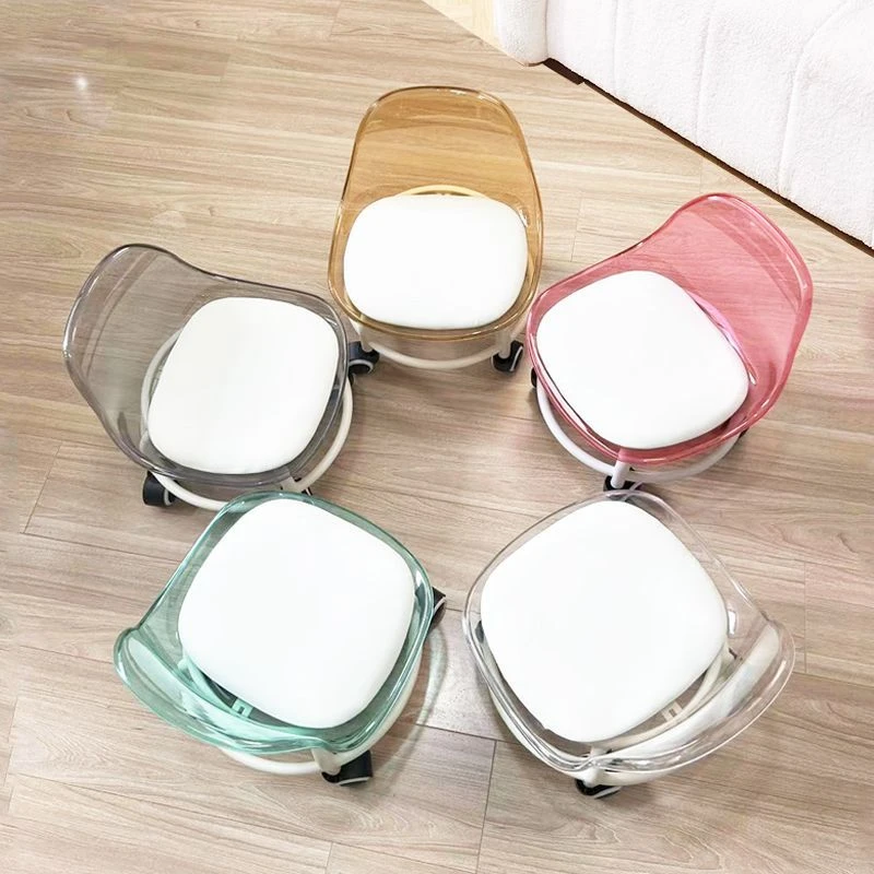 亚克力小椅子静音万向轮旋转耐用儿童学步小凳子网红滑轮美缝凳子