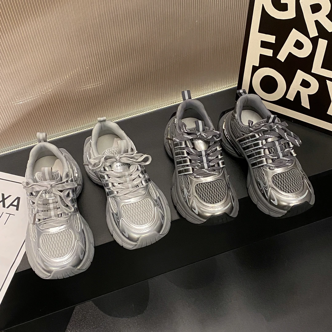 【达人专属】贾不假厚底老爹鞋女款银色增高休闲鞋百搭运动女鞋