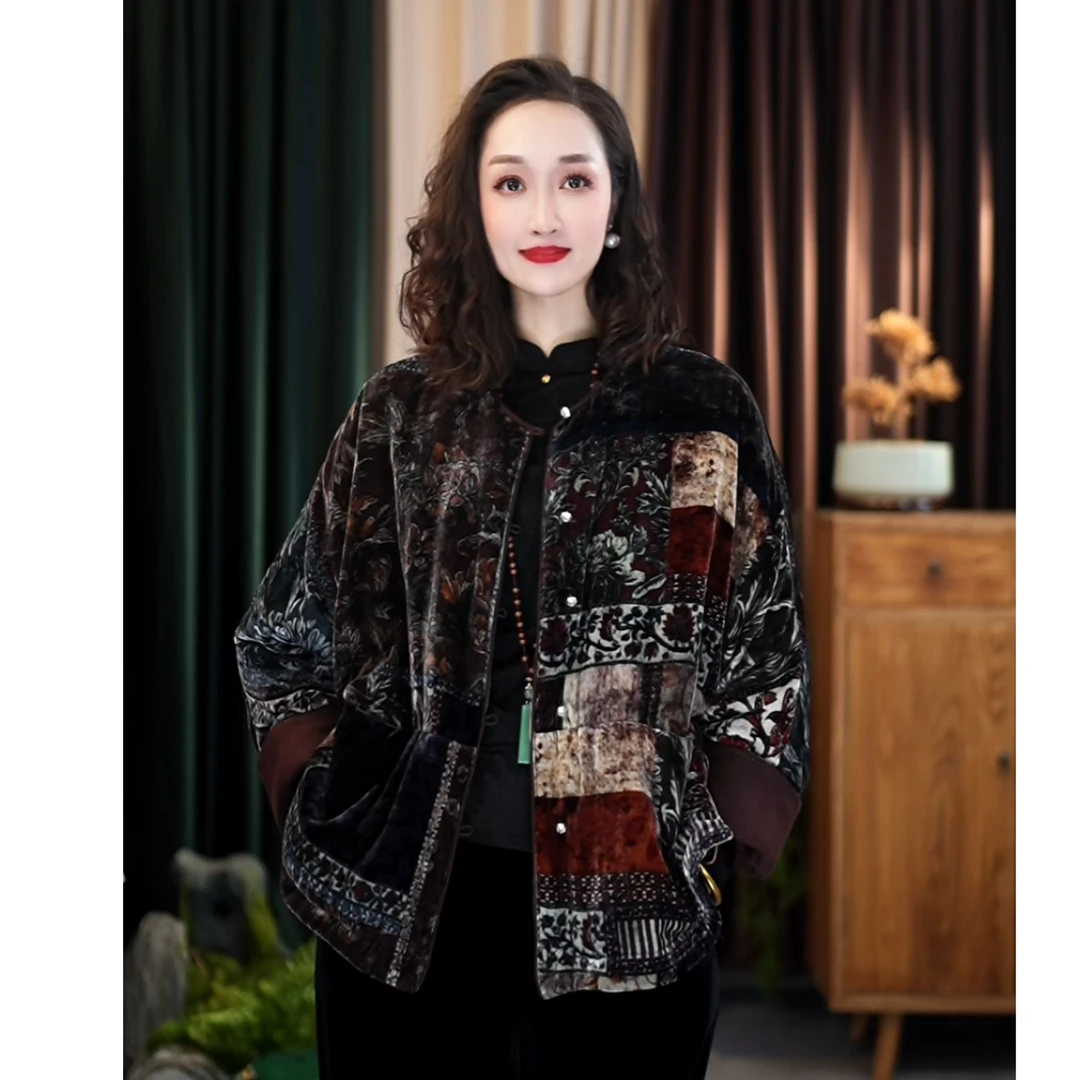 【辰辰高定】复古国风洋气丝绒宽松显瘦中式百搭外套棉服0855