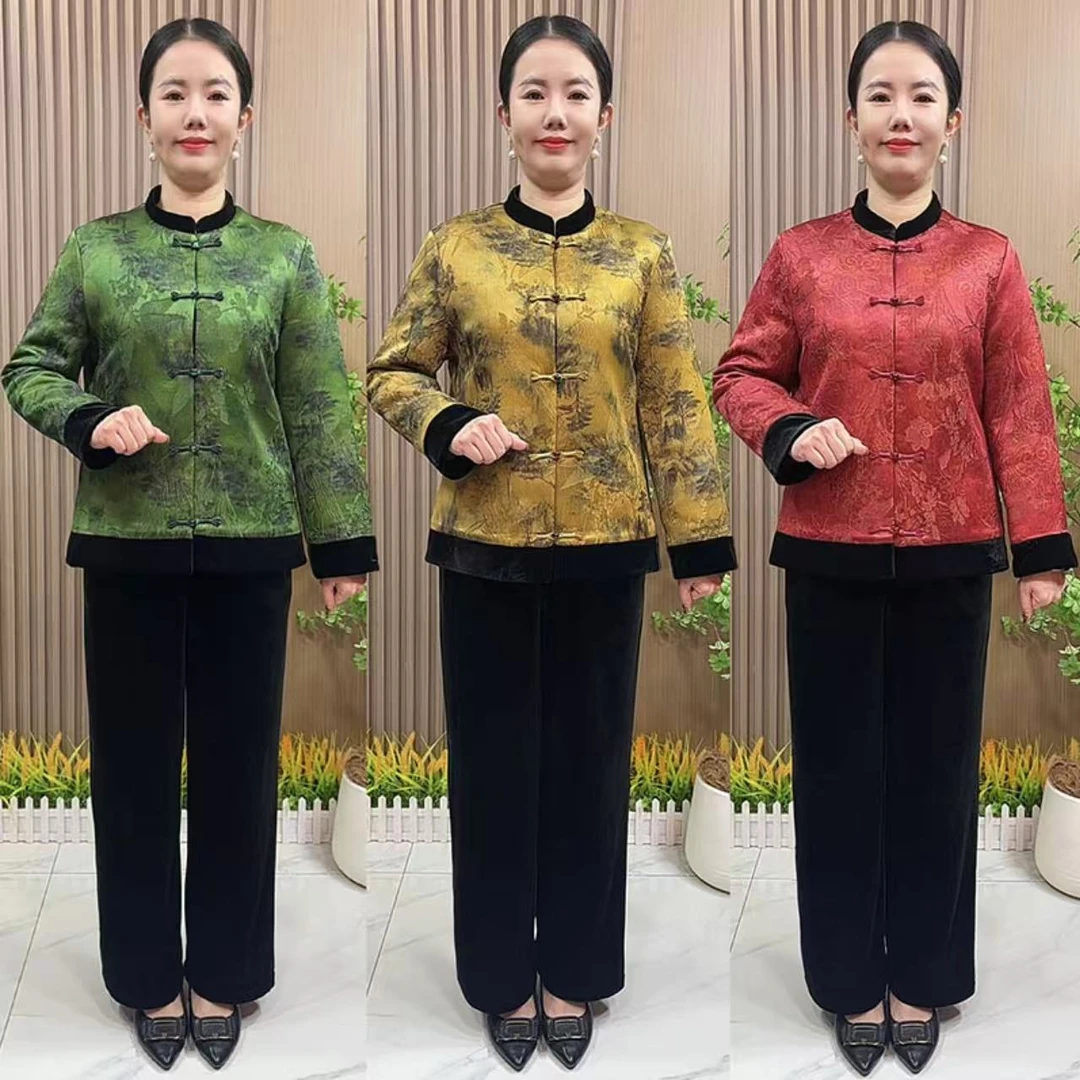 808气质妈妈冬装棉服外套短款中老年冬季加厚保暖国风盘扣棉袄