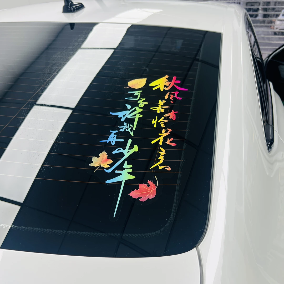 秋风若有怜花意可否许我再少年个性创意汽车后窗玻璃文字装饰