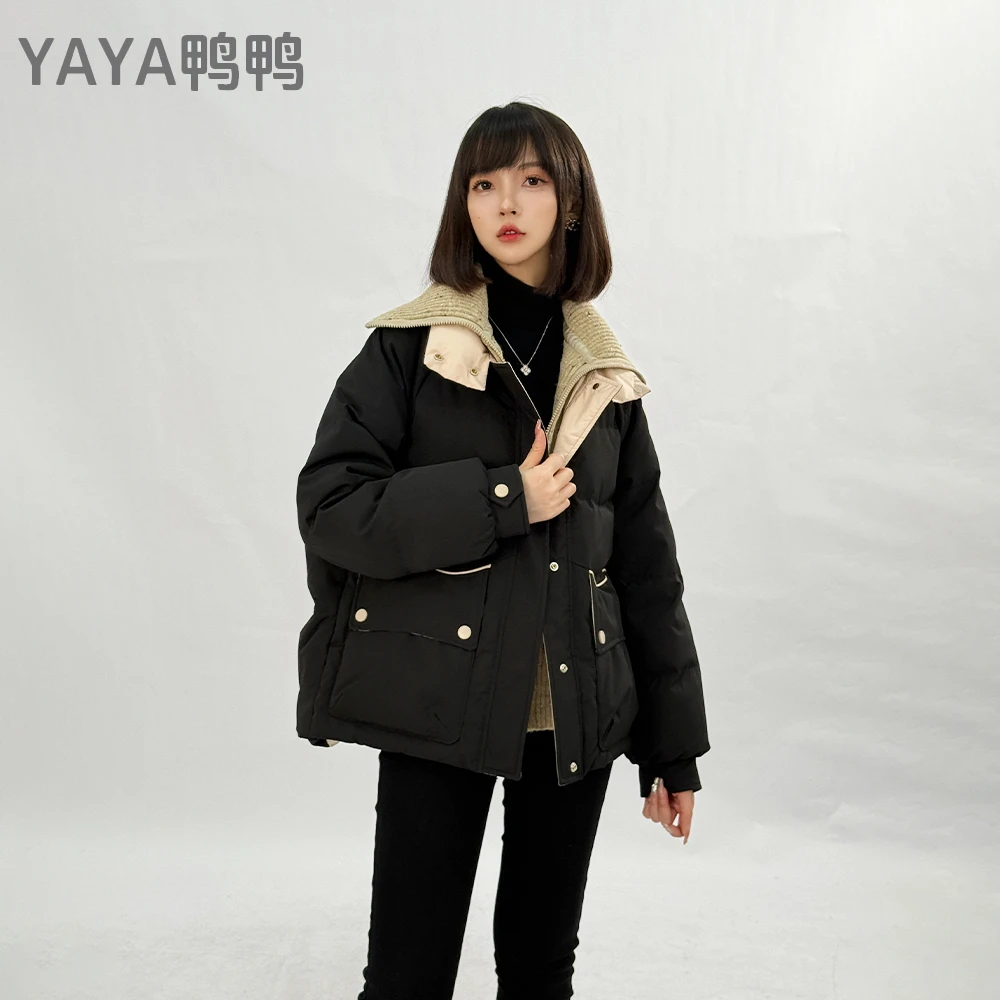 YAYA/鸭鸭女短款时尚连帽宽松小个子韩版外套YE4B607102H