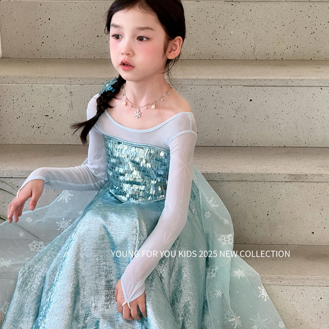 YFY童装经典艾莎公主裙亮片连衣裙生日高定礼服冰雪奇缘乐园同款
