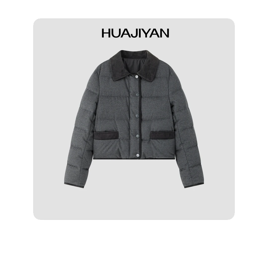 华吉言/HUAJIYAN【脏脏包】90白鹅绒经典小短款翻领羽绒服