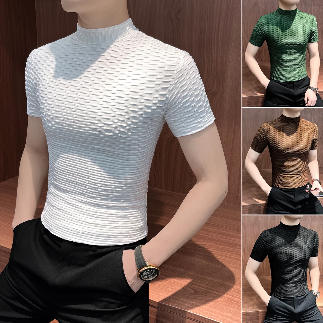 提花t恤短袖男款爆款2025新款网红洋气炸街男装痞帅修身打底衫男