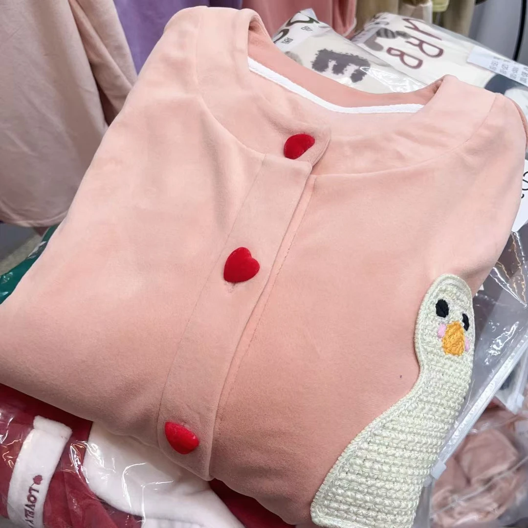 CD268海岛绒精品小粉鸭刺绣0-17°加厚长袖长裤