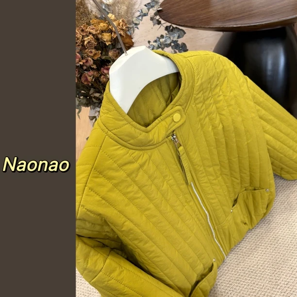 Naonao～韩版立领宽松纯色短款女秋冬外套百搭棉衣
