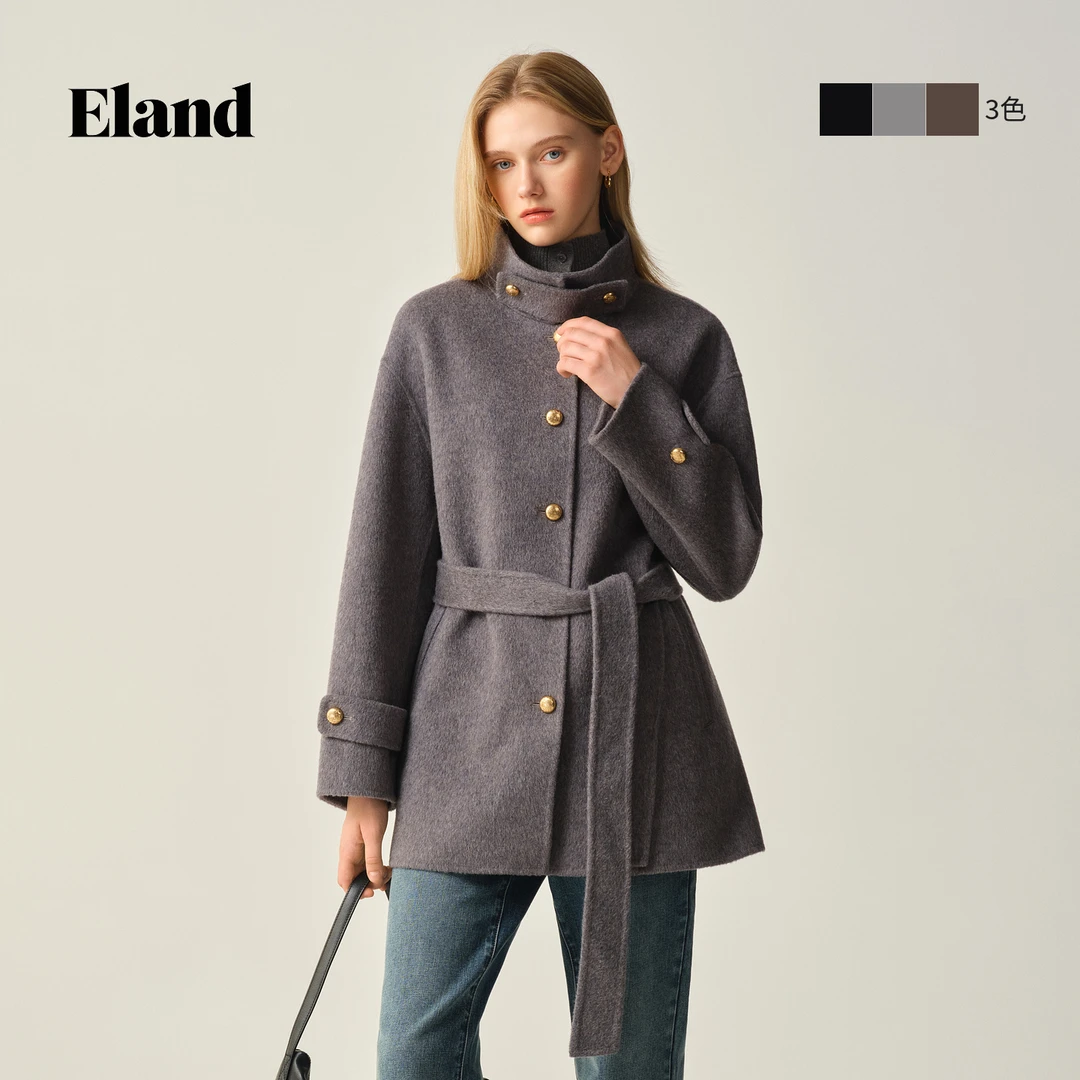 Eland衣恋毛呢外套女立领宽松大衣EEJWF8VT72