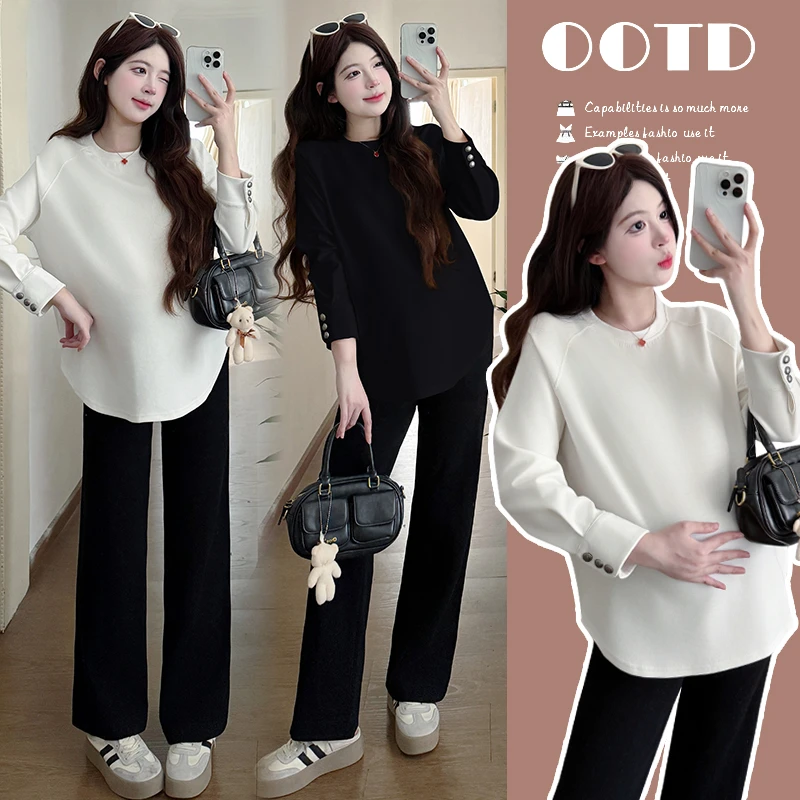 孕妇装秋装2025新款秋冬外穿休闲洋气中长款上衣宽松大码长袖T恤