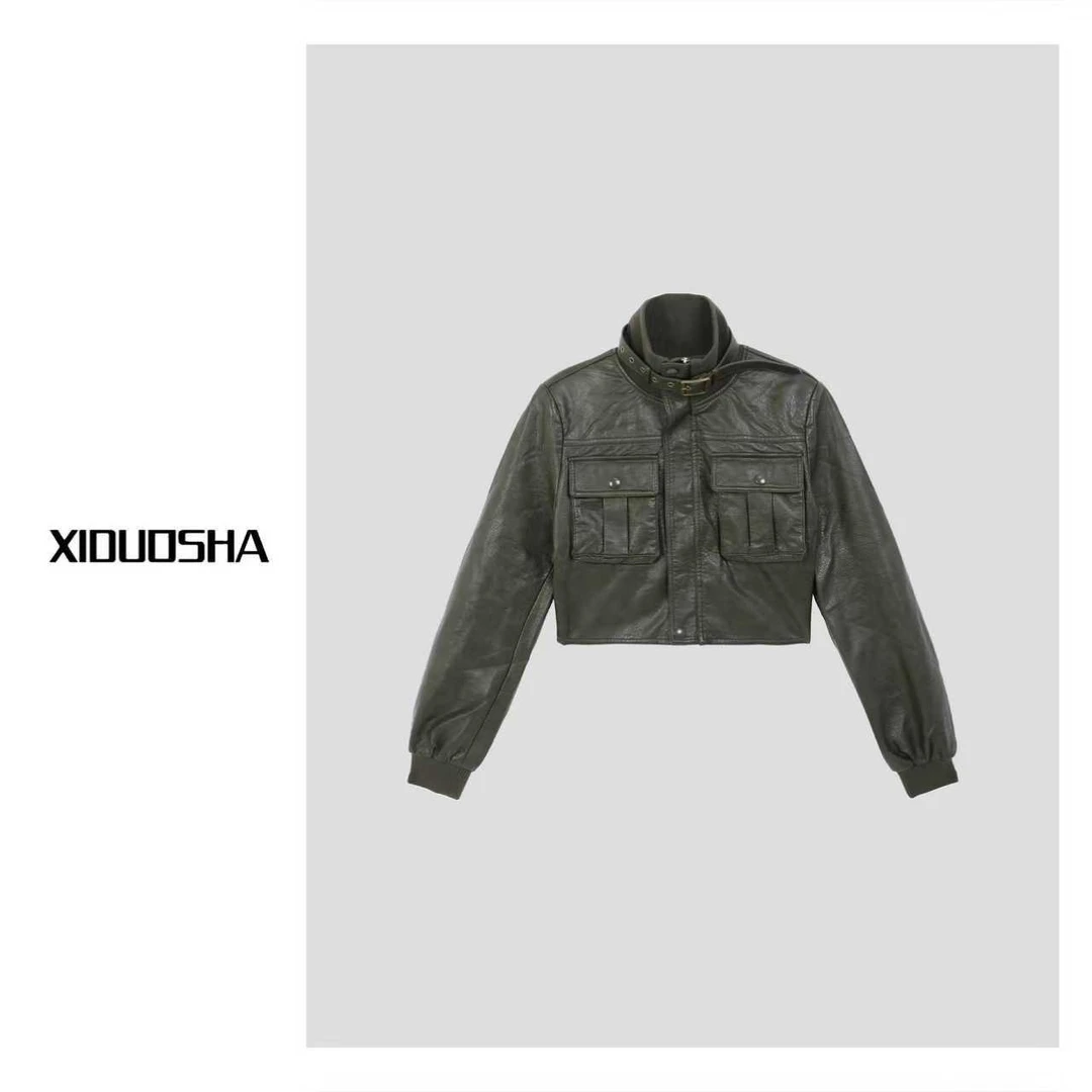 XIDUOSHA/喜朵莎 原创设计款复古机车风收腰皮衣外套 XDS1547