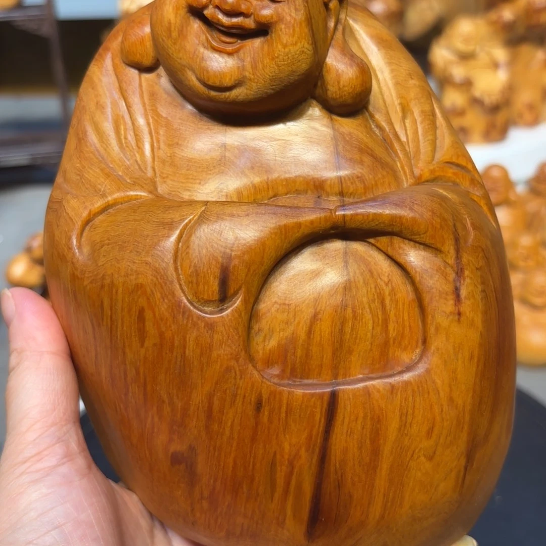 周***木太崖柏弥勒佛摆件