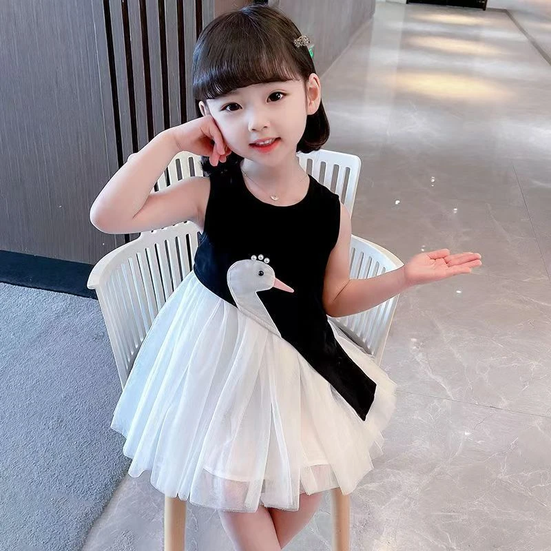 女童无袖连衣裙2025夏季洋气公主裙女童时尚薄款天鹅宝宝纱裙新款