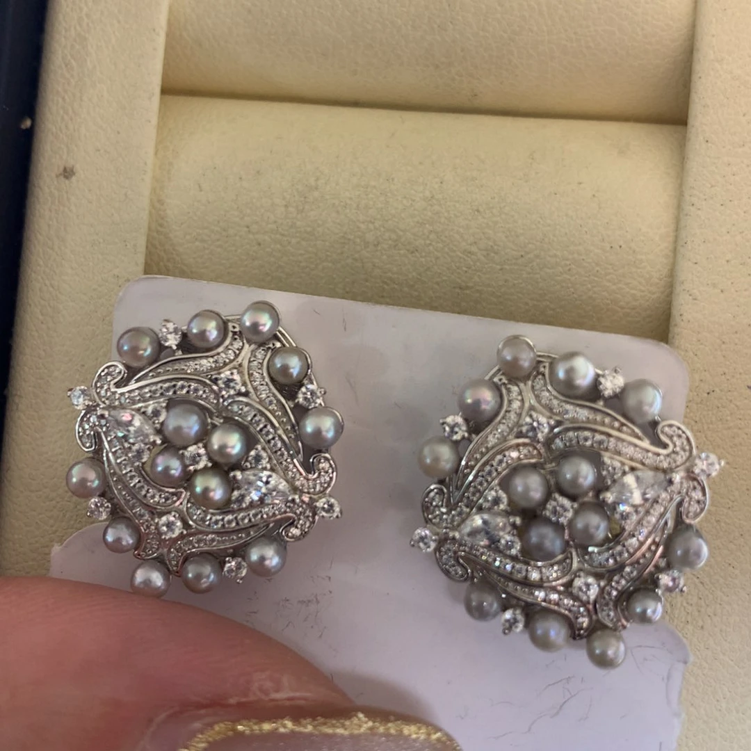 银S925镶嵌海水珍珠耳饰