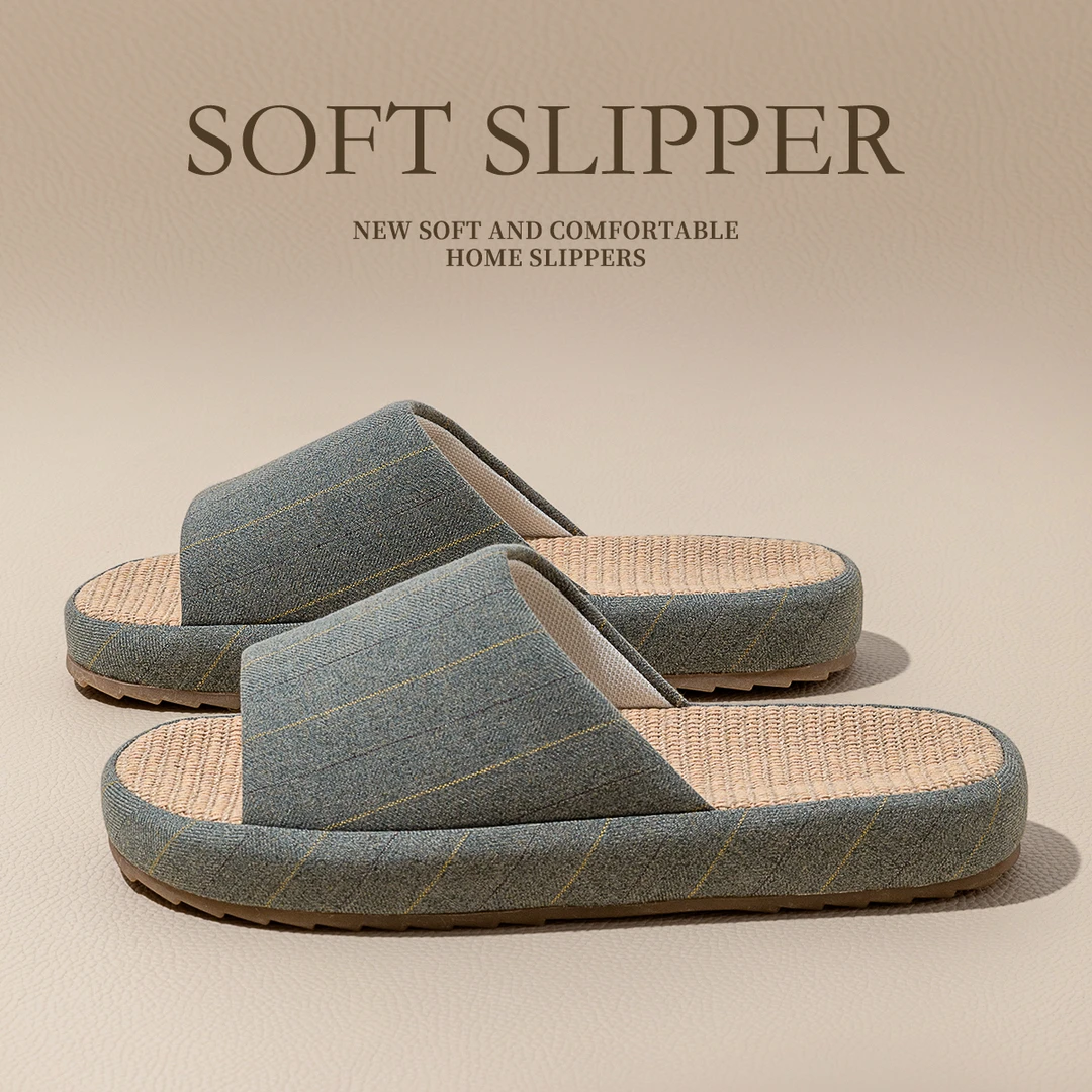 亚麻拖鞋男士家居室内夏季静音厚底吸汗防滑防臭棉麻布拖男款夏天