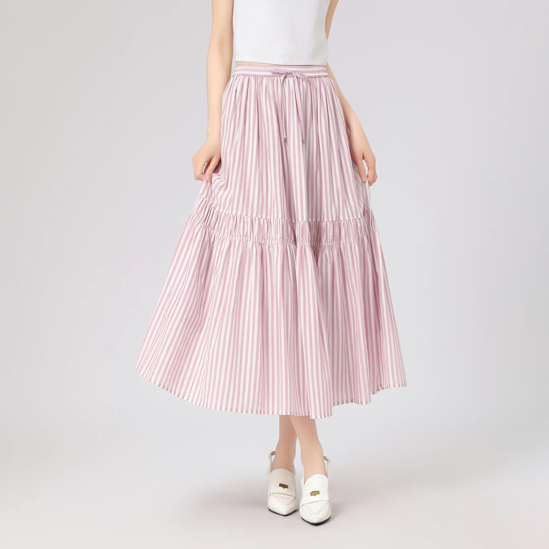 AMASS/阿玛施25新款A字裙气质百搭显瘦高腰明条半身裙5200408