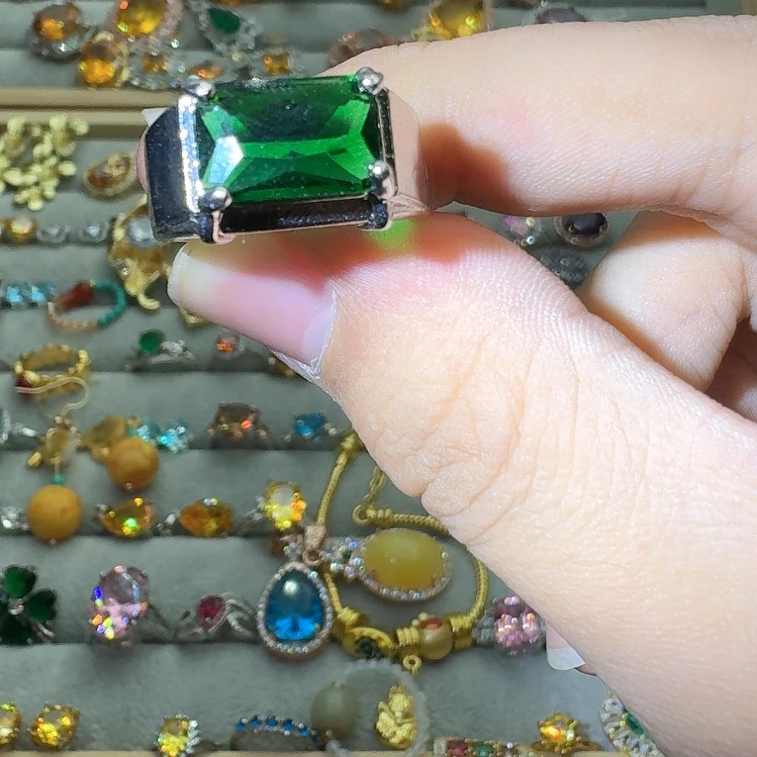 绿水晶戒指银S925镶嵌