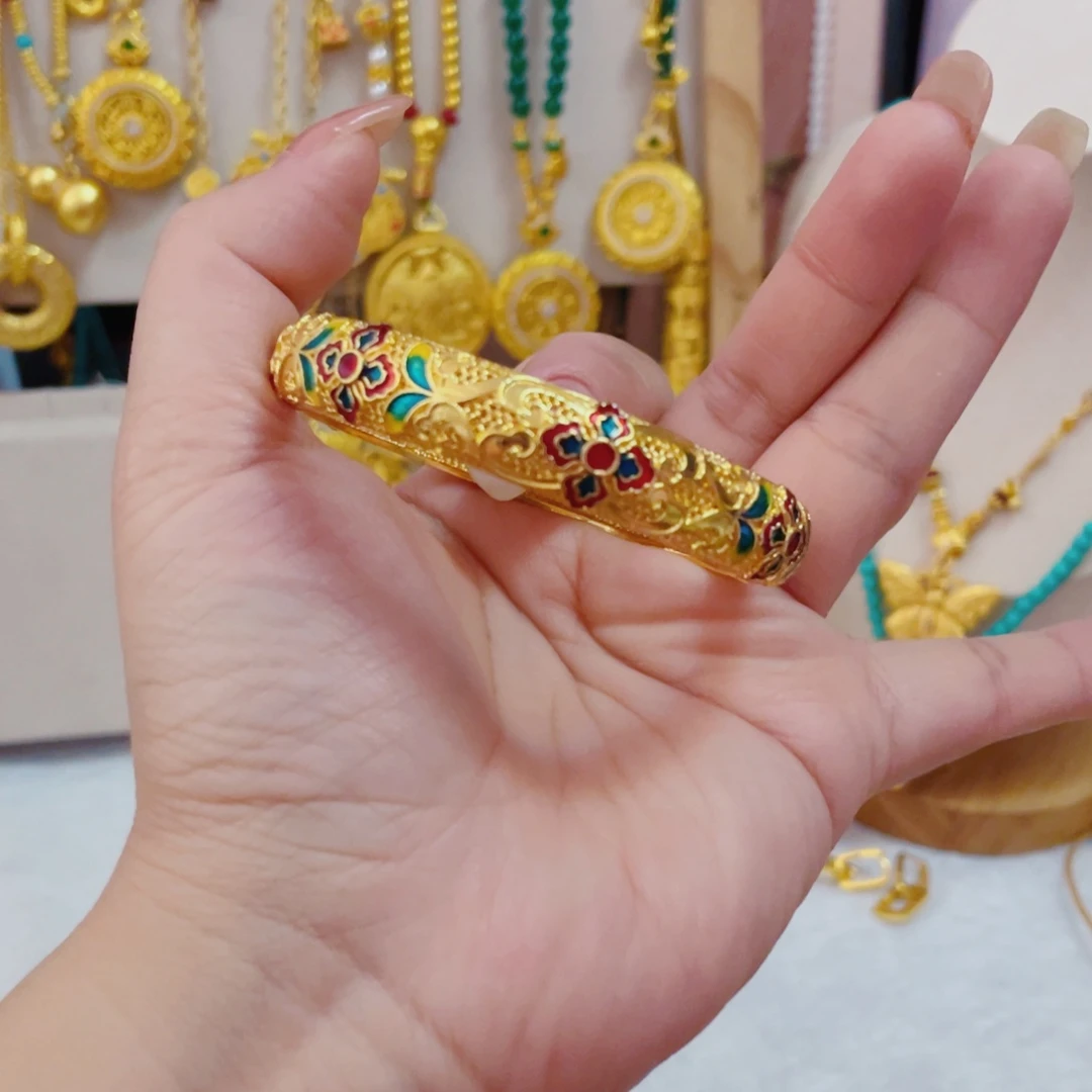 合金合金花丝卡扣宽面珐琅国风手镯