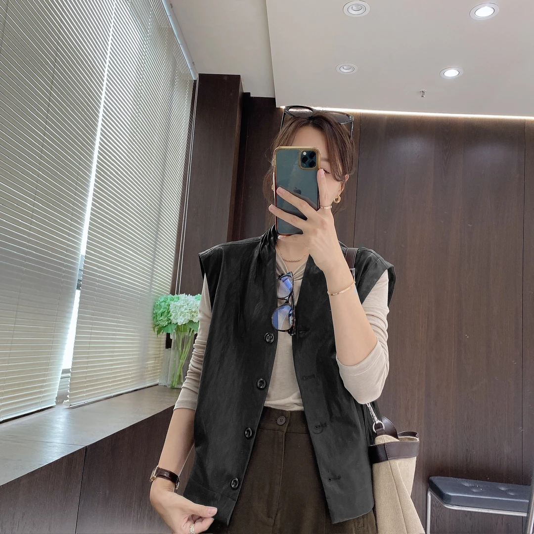 IMFLY金小金自制女装 马夹DYW9595早秋简约纯色百搭皮马甲