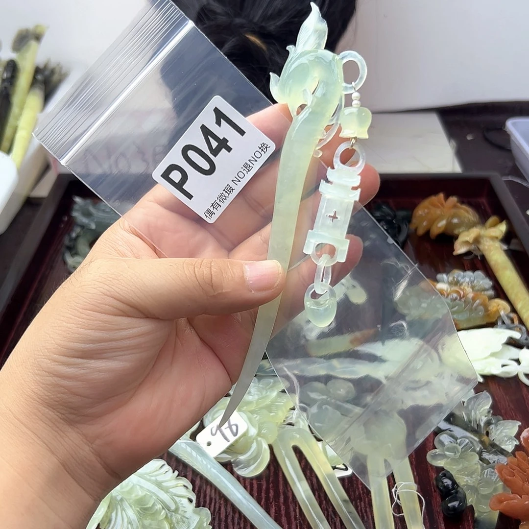 蛇纹石玉合金发饰浅***✨