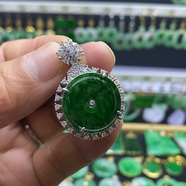 翡翠银S925镀金镶嵌吊坠(赠链)吊坠