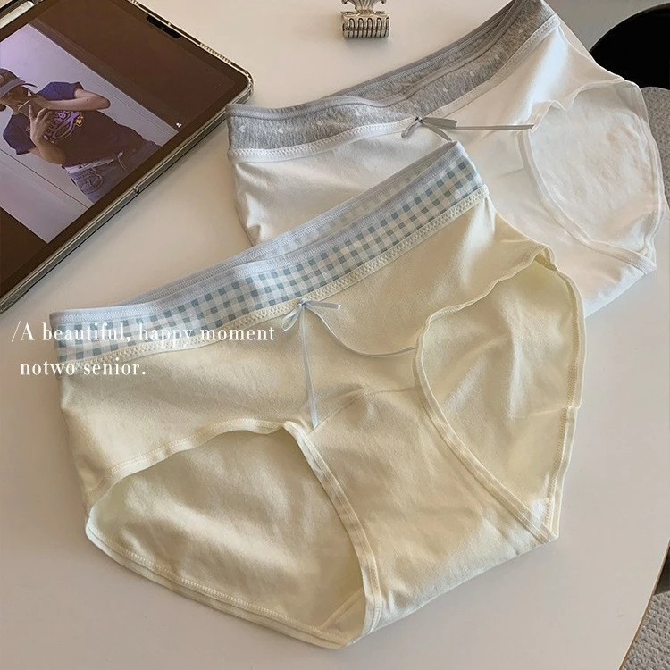 10A加长纯棉裆抑菌女生内裤女撞色拼接纯棉中腰包臀不夹臀三角裤