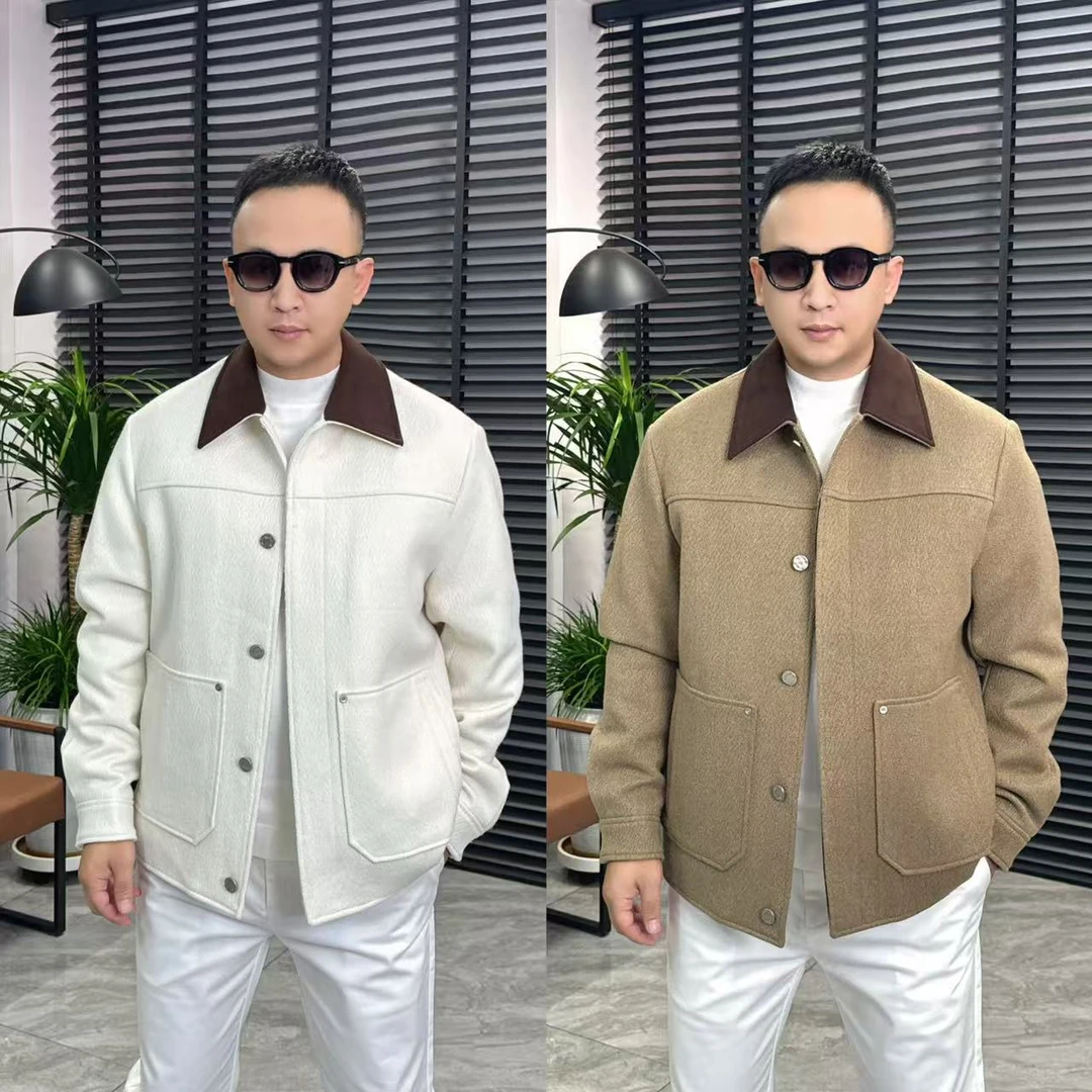 张先生欧货•150冬款男士时尚休闲羊毛混纺暗扣鹅绒羽绒服