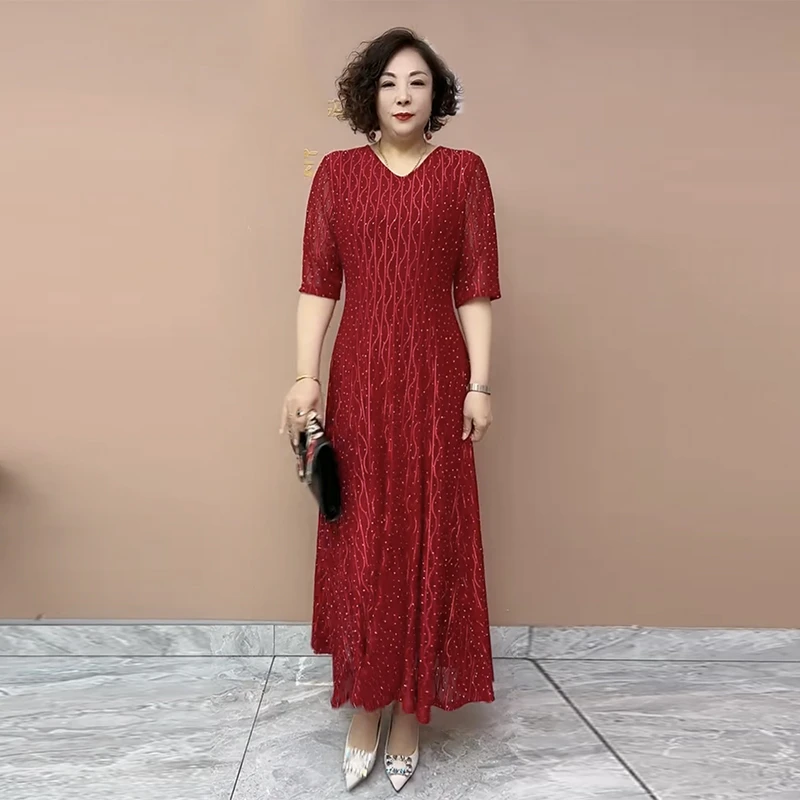 8311阔太太夏季中袖连衣裙高档弹力星光闪烁弹力显瘦长款大摆裙女
