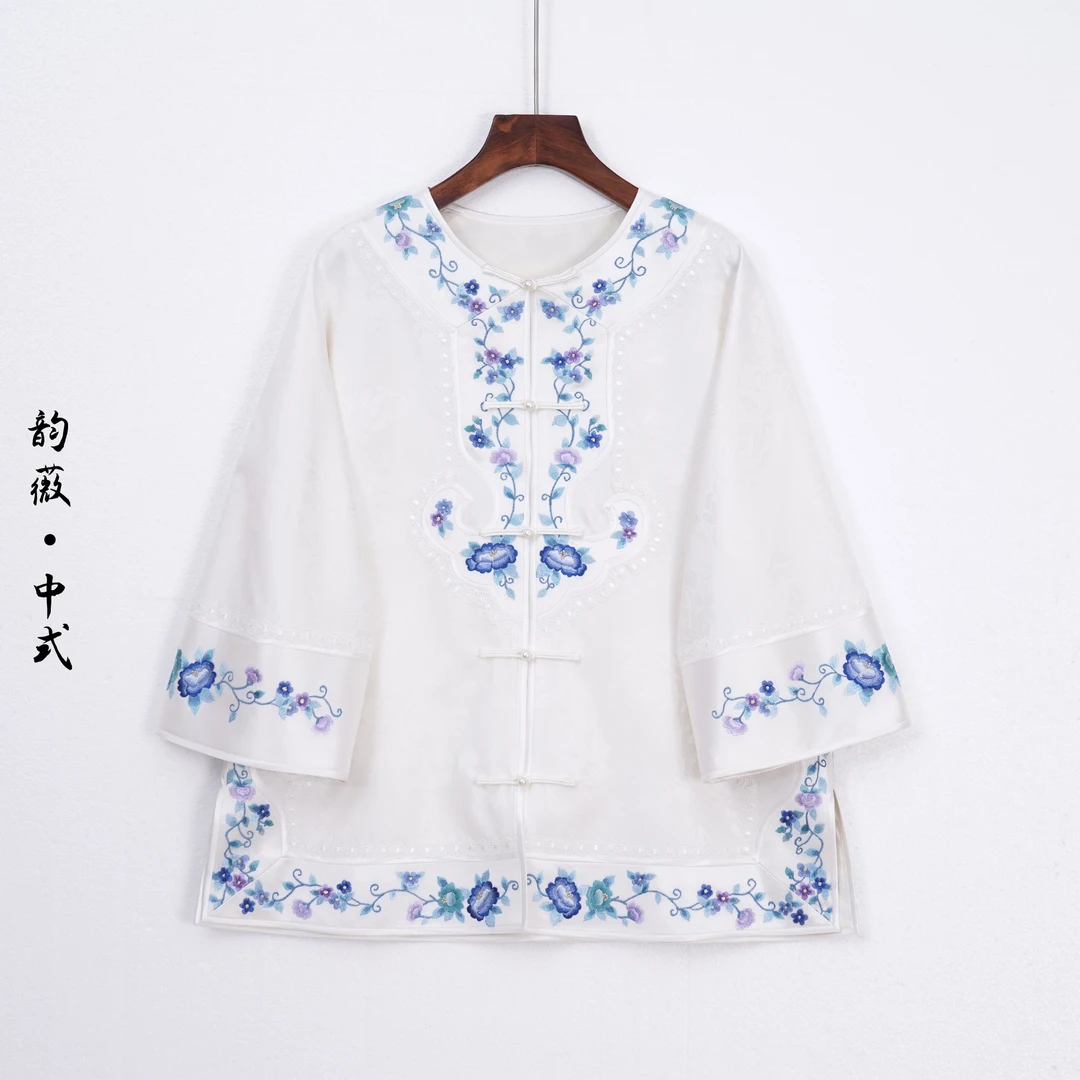中国风薄款复古上衣长款长袖刺绣传统新中式
