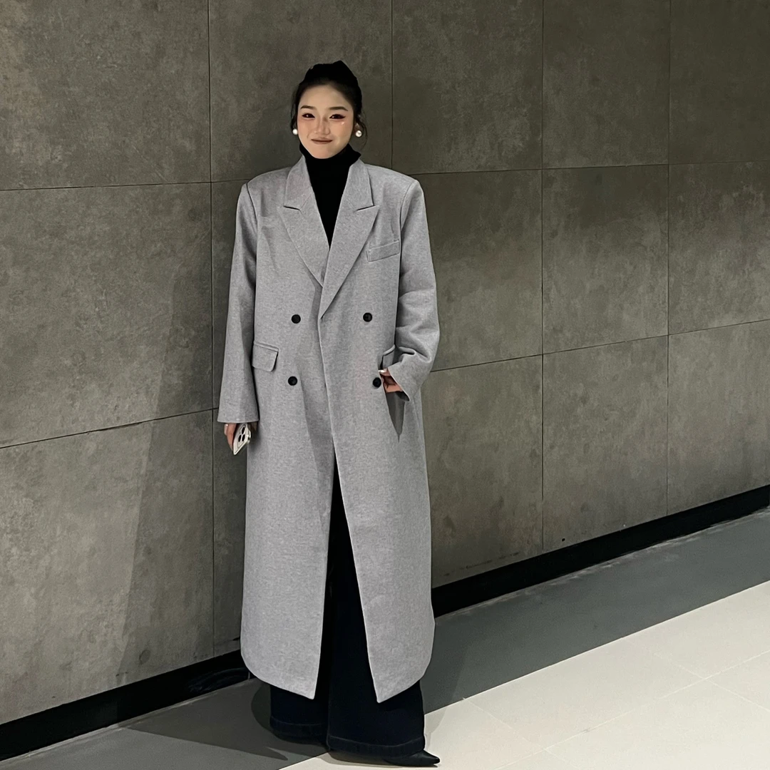 [8860]冬季新款加棉加厚慵懒高级风Overseas韩系星空毛呢大衣外套