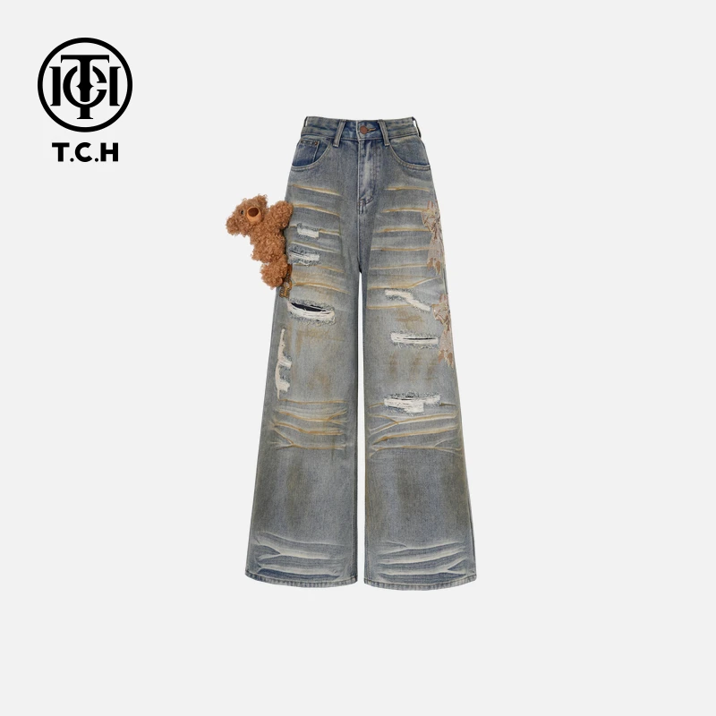 TCH秋款烫钻新时尚淑女百搭新潮流牛仔裤T75C20E5029轻奢tch