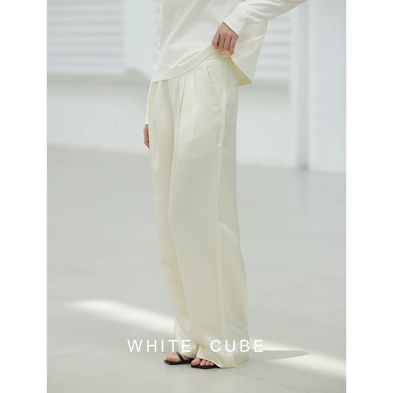 whitecube 2025极简时髦丝滑及地透气100%醋酸西装直筒阔腿休闲裤