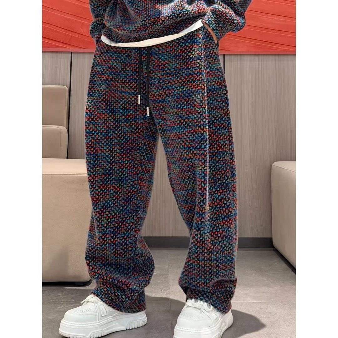 冬季加厚绒面保暖时尚潮流百搭千鸟格雪呢绒休闲裤37019-1