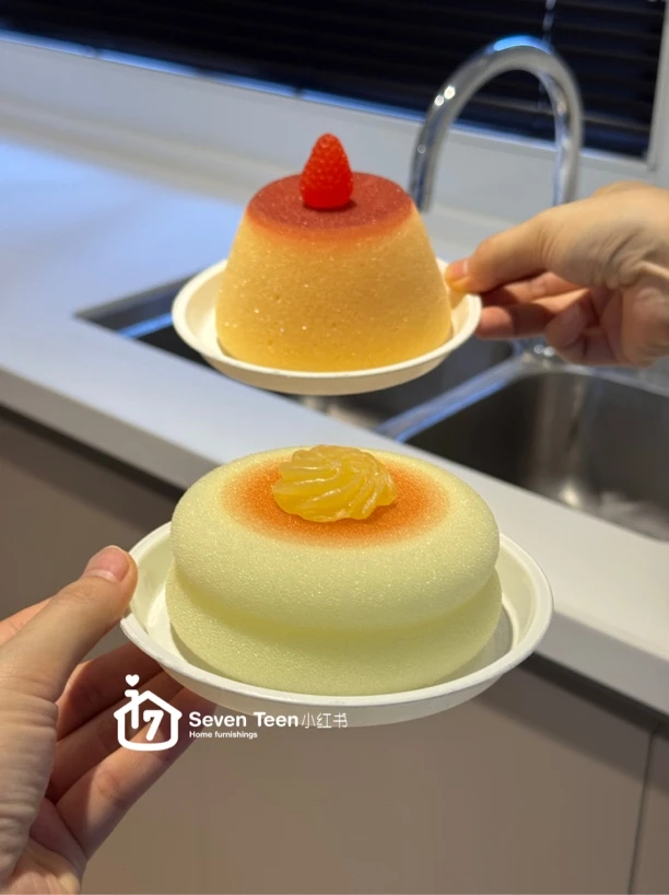 物十七·舒芙蕾可爱布丁造型沐浴球海绵搓澡起泡耐用大号清洁洗碗