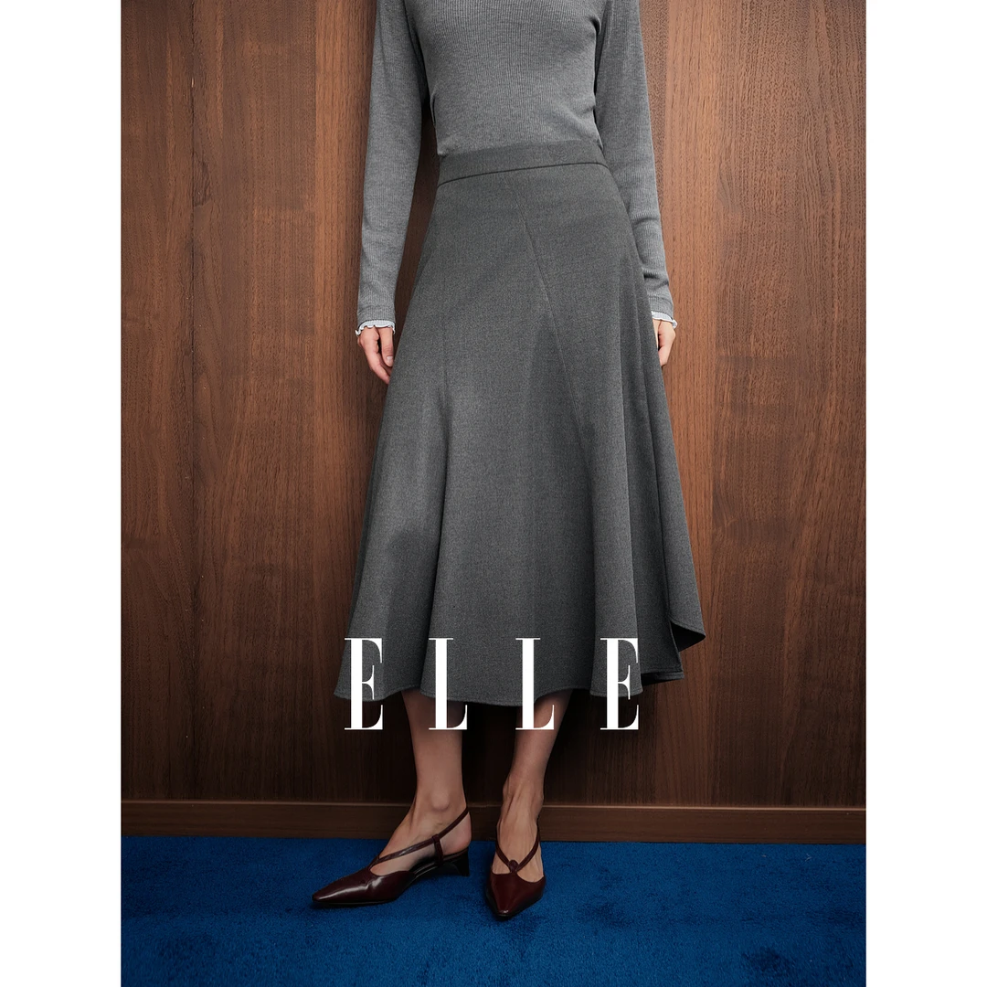 ELLE女装垂感半身裙2025冬季新款不对称时髦优雅鱼尾裙子ER52913