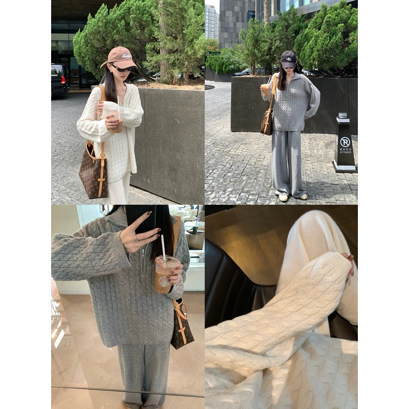 大小姐77 高端100绵羊毛绞花毛衣老钱复古时髦加厚秋冬半拉链毛衣