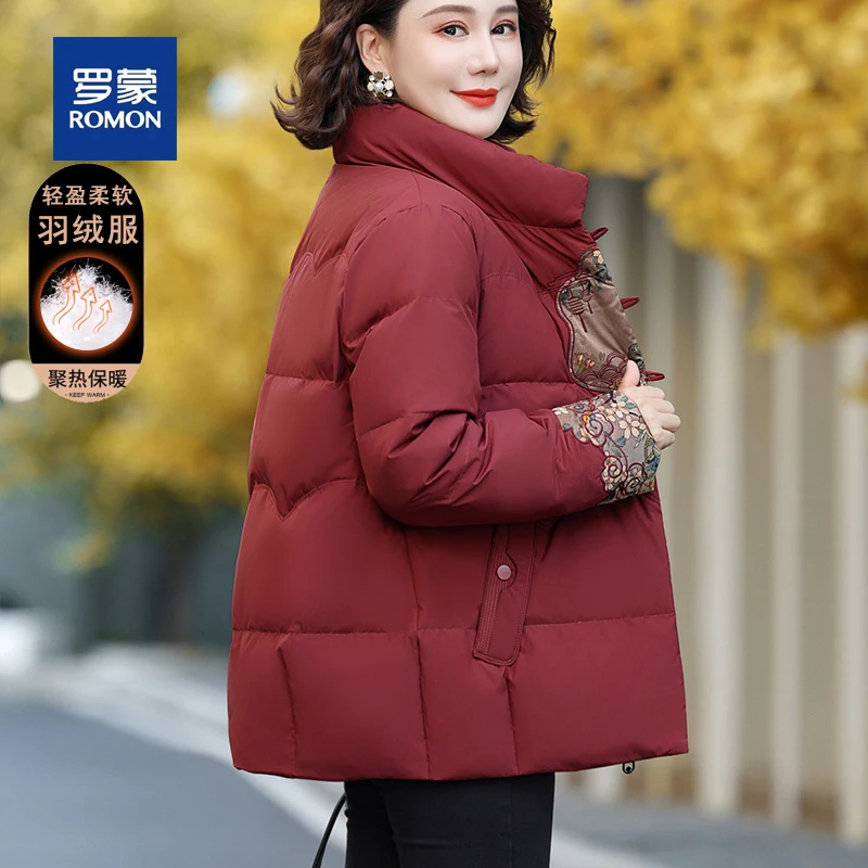 罗蒙新中式妈妈冬装短款羽绒服女时尚气质新款中老年人保暖外套