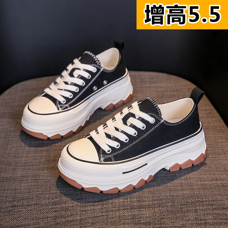 【增高5.5厘米】夏季新款ins韩版小白鞋女学生厚底透气帆布鞋休闲鞋