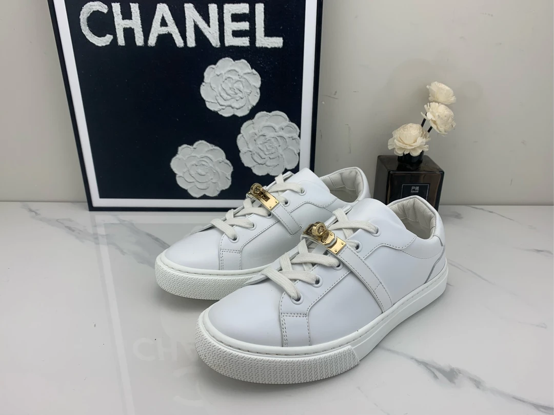 99新 Hermes/爱马仕 Kelly扣小白鞋 37.5码/nn00278