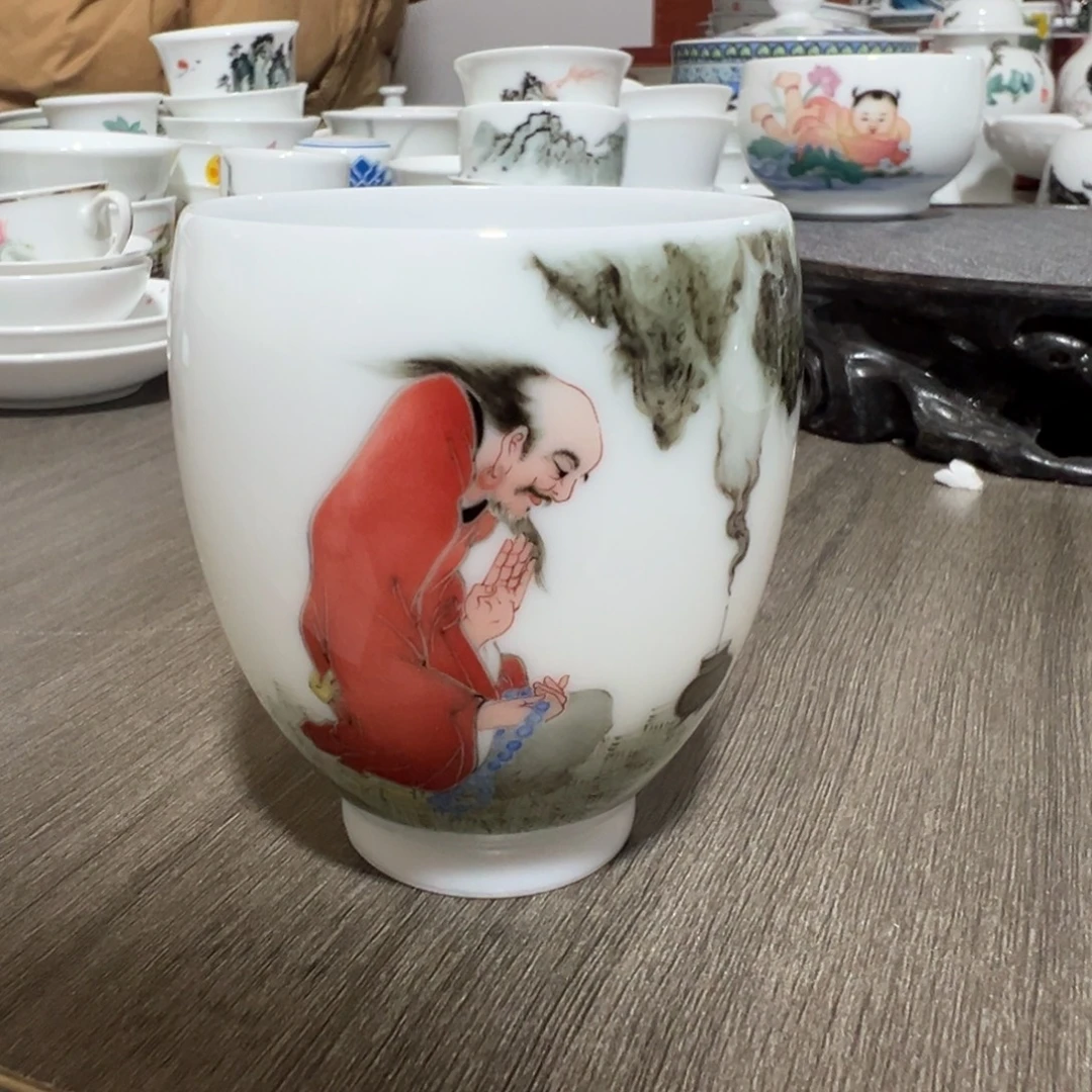 醴陵瓷直播供货基地达摩，手绘主人杯