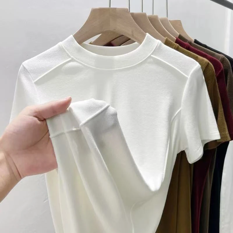 HK L胸96-170长57圆领短袖T恤简约纯色内搭打底衫时尚韩版 8679