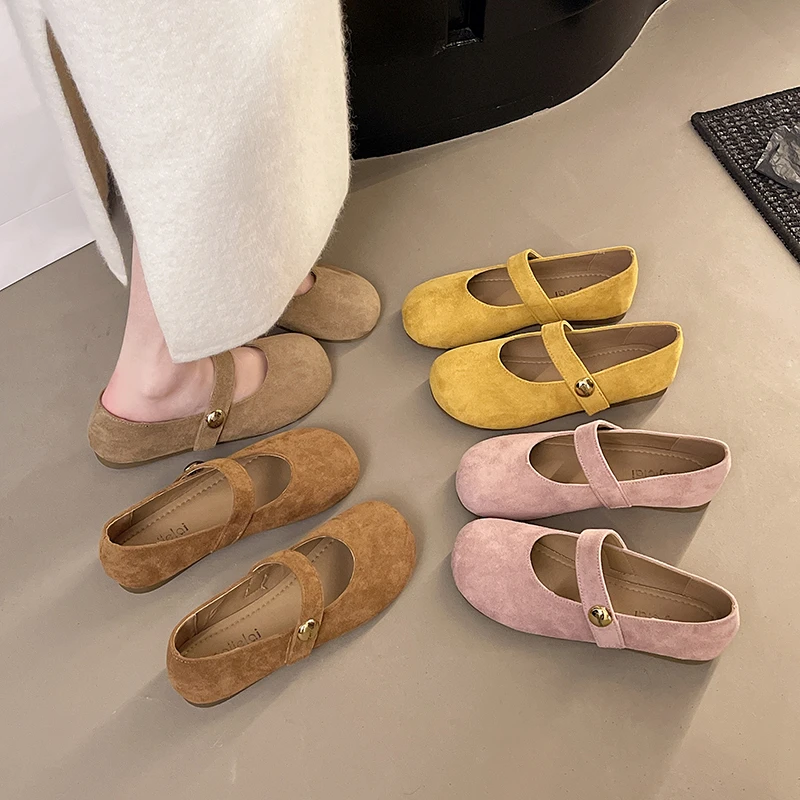 2025女鞋文艺复古磨砂皮日系单鞋百搭软底圆头浅口博肯鞋玛丽珍