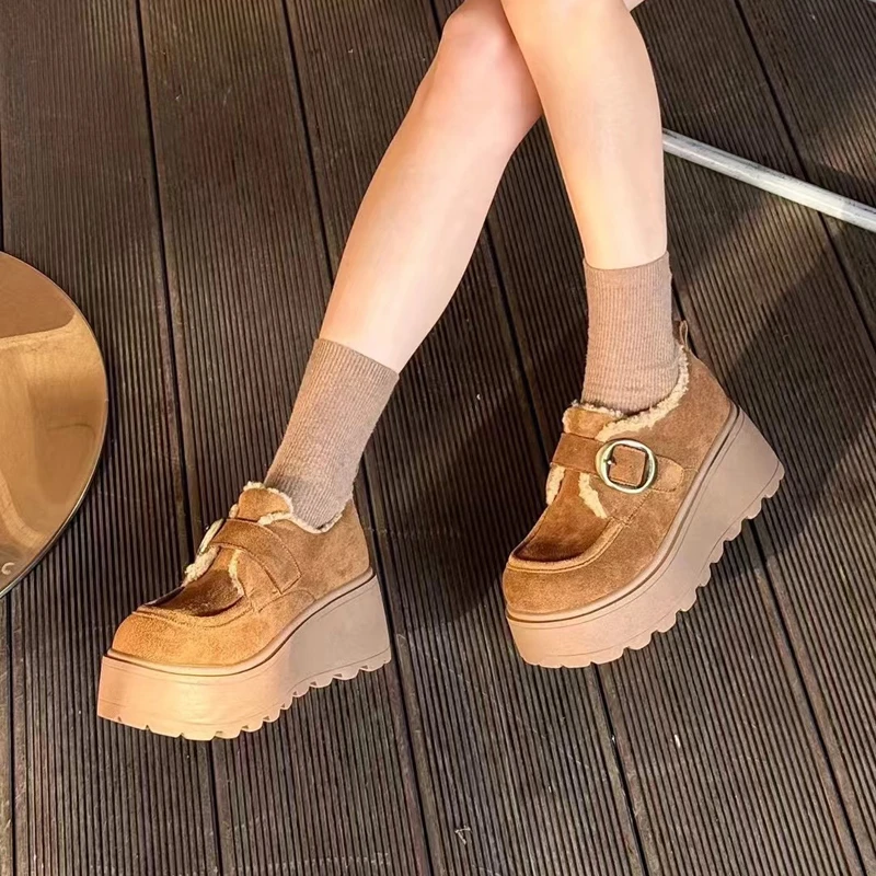 厚底增高加绒小皮鞋女保暖勃肯鞋冬新款外穿女士毛毛女鞋 5119